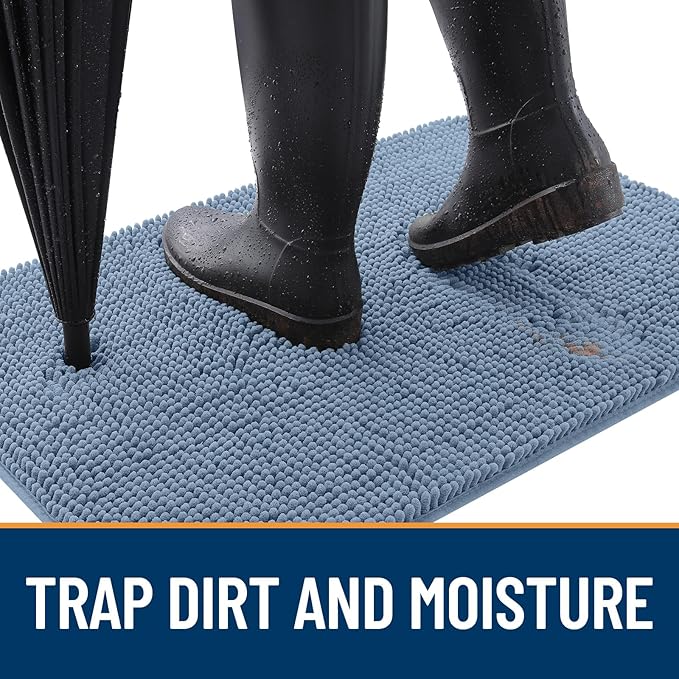 OLANLY Dog Door Mat for Muddy Paws 59x35, Absorbs Moisture and Dirt, Absorbent Non-Slip Washable Doormat, Quick Dry Chenille Mud Mat for Dogs, Entry Indoor Entryway Carpet for Inside Floor, Airy Blue