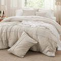 Bedsure Twin Comforter Set - 3 Pieces Pinch Pleat Bed Set, Beige Boho Bedding for All Season, 1 Soft Comforter, 1 Pillowcase, 1 Decorative Pillow
