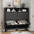 Shoe Cabinet with 4 Flip Drawers, 46" Tall Narrow Fluted Shoe Storage Organizer for Entryway, Hidden Slim Wooden Shoe Rack Cabinet for Front Door Entrance, Hallway, Living Room, Solid Black
