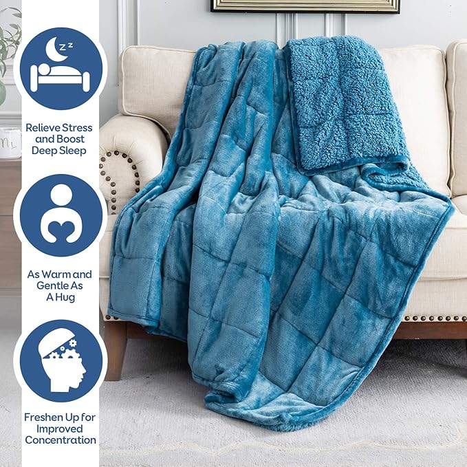 Cottonblue Sherpa Weighted Blanket for Adults Twin Size 15 lbs, Soft Fleece Weighted Throw Blankets 48x72 Inches, Fuzzy Flannel Heavy Blanket Machine Washable for Bed Calming Relaxing, Slate Blue