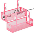 Under Desk Cable Management Tray, 15.7'' No Drill Steel Desk Cable Organizers, Wire Management Tray Cable Management Rack (2 Pack-Pink)