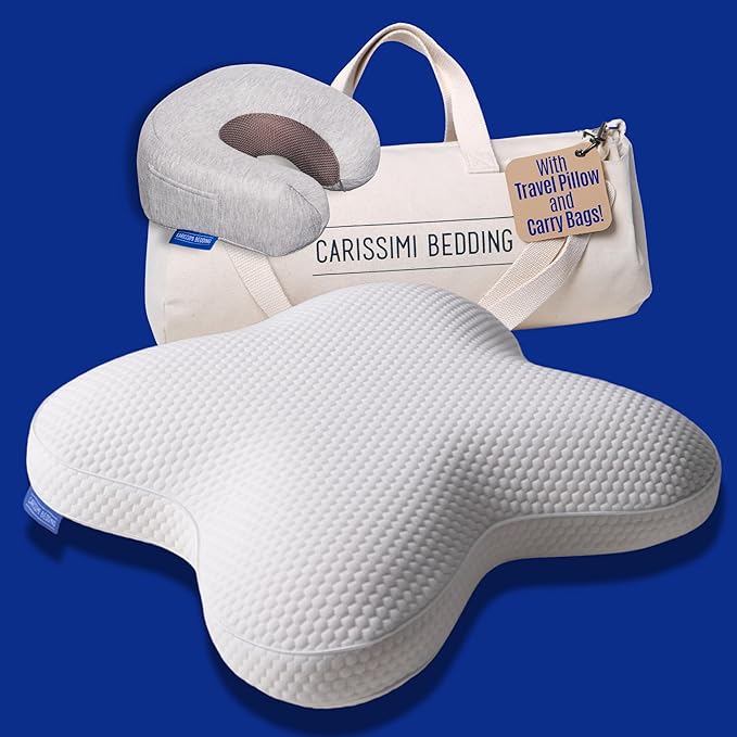 Side Sleeper Memory Foam Cervical Neck Pillow with Carry Bag and Travel Neck Pillow - Made in Europe - 1 x Dreamers Pillow + 1 x Travel Pillow + 2 x Carry Bag