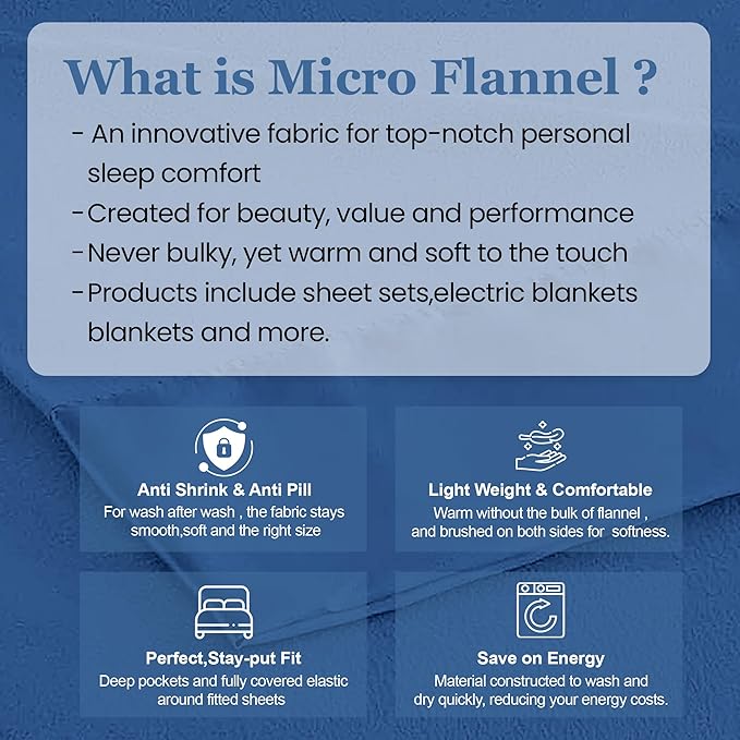Thermee Micro Flannel King-Size All Seasons Lightweight Sheet Blanket, Machine Wash & Dry, No Pilling, 108Lx90W, Country Blue