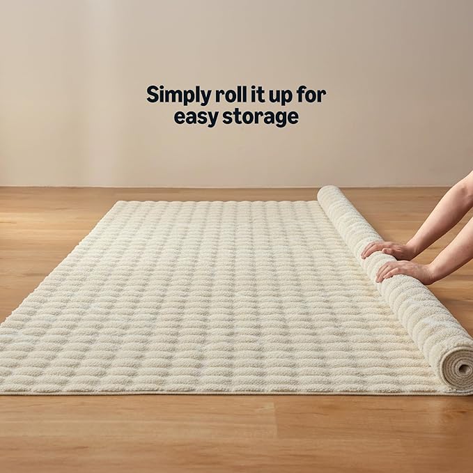 Amazon Basics Indoor Area Rug, 3D Bubble Washable Home Decor Carpet for Living Room, Bedroom, 2' W × 3' L, Beige