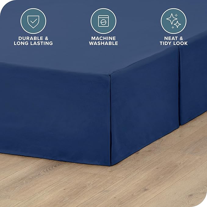 Bare Home California King Bed Skirt - 15-Inch Tailored Drop Easy Fit - Bed Skirt for Cal King Beds - Center & Corner Pleats (Cal King, Dark Blue)