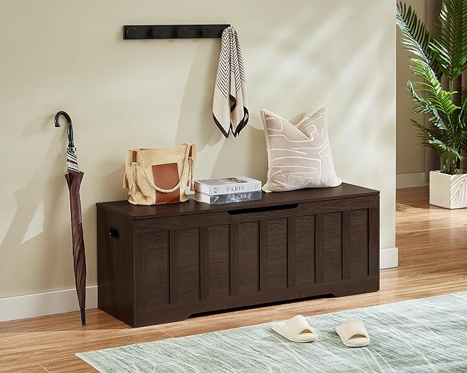 51.2" Storage Chest Extra Large,Storage Bench with 2 Safety Hinges,Shoe Bench,51.2 * 15.7 * 19.1 inches,Wooden Trunk for Bedroom,livingroom,entryway,Supports 220 lb,Easy Assembly(Espresso).