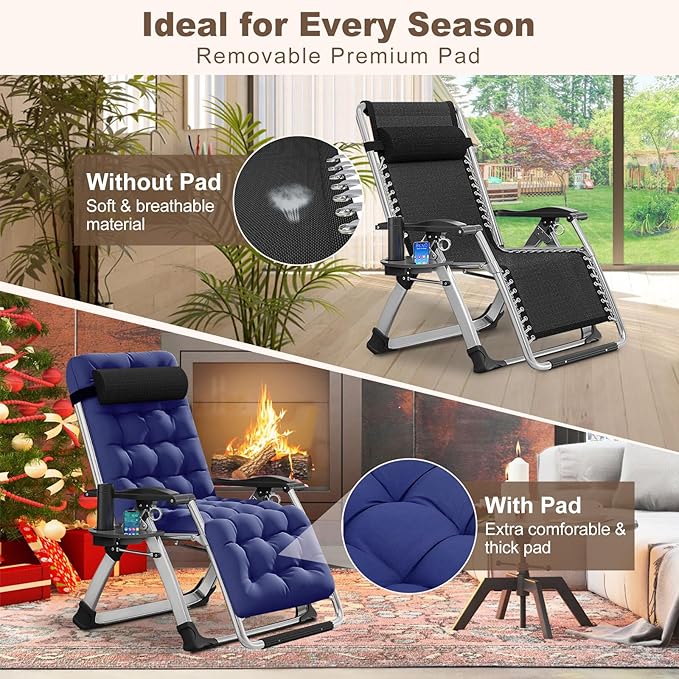 DoCred Comfy Chair, Folding Chair Recliner Chair for Bedroom and Living Room, Folding Reclining Patio Chairs Lounge Chair with Removable Cushion for Indoor Outdoor