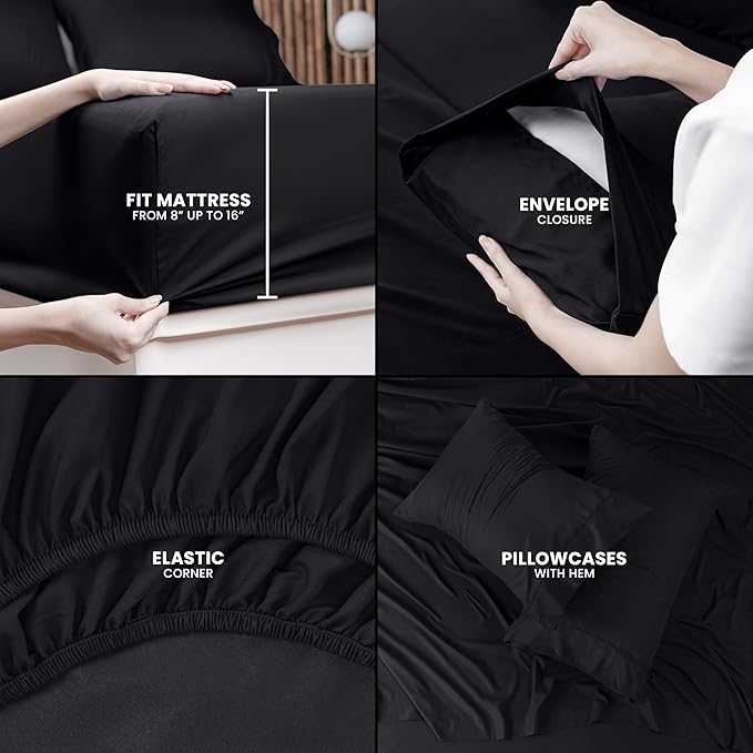 Utopia Bedding California King Sheet Set – 4 Piece Bed Sheets for Cal King Size Bed, Soft and Breathable Microfiber, Includes 1 Fitted Sheet, 1 Flat Sheet and 2 Pillowcases (Black)