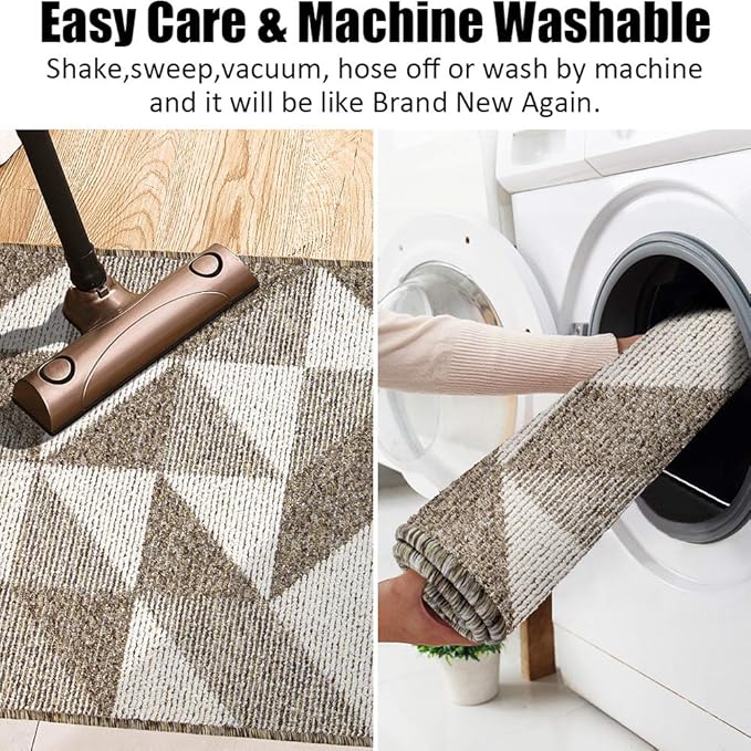 Indoor Doormat 32"x 48", Absorbent Front Back Door Mat Floor Mats, Rubber Backing Non Slip Door Mats Inside Mud Dirt Trapper Entrance Front Door Rug Carpet, Machine Washable Low Profile-Brown Geome
