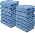 White Classic Luxury Cotton Washcloths 13x13 Inch - 650 GSM Turkish Cotton | Hotel, Spa, Bathroom Face Towel | 12 Pack, Light Blue