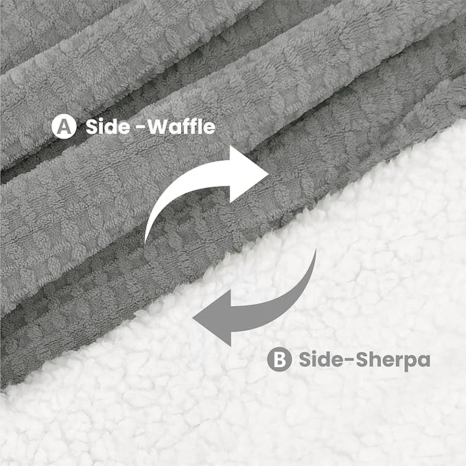 Heated Blanket Electric Blanket Full Waffle,72x84 Inches Sherpa Fleece Fast Heating Blanket 6 Heating Levels & 10 Hours Auto Off ETL Certification, Grey Full