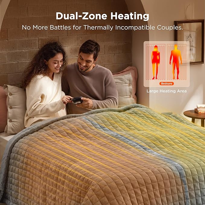Bedsure Electric Blanket King Size - Dual Control Heated Weighted Blanket King with 10 Heat Settings, Fast Heating with 10 Time Settings (100x90 inches, Formal Gray)