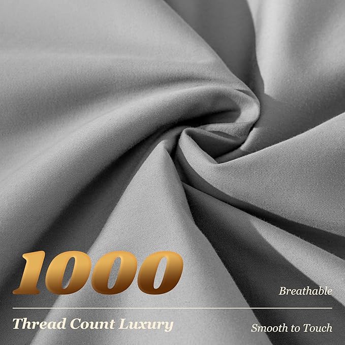 LBRO2M 1000 Thread Count 100% Cotton Sheets Set,California King Size Bed Sheet 4 Piece Sets,Long Staple,16 Inches Deep Pocket,All Season,Bedding Super Soft Comforterble Breathable,Sateen(Grey)