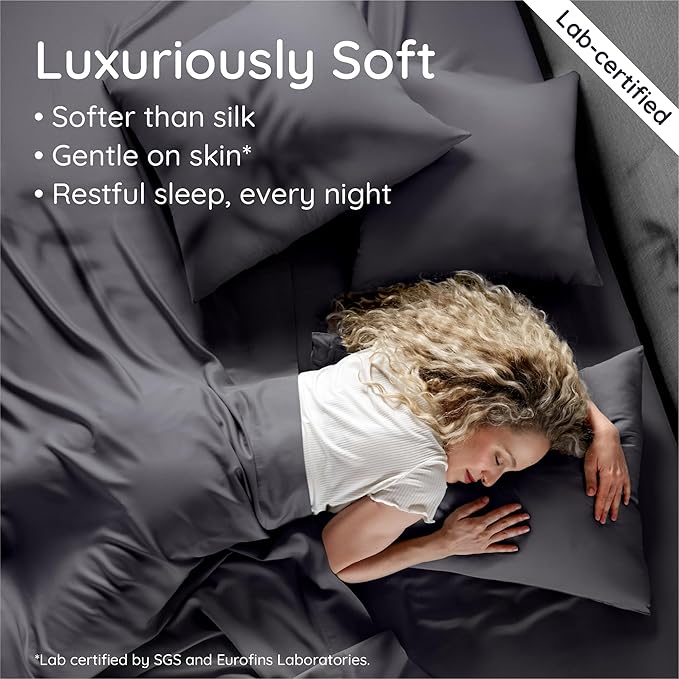 Bambaw 100% Viscose Derived from Bamboo Sheets King Size Set – 4pcs Cooling Deep Pocket King Sheet Set, Fits Up to 16'' with Elastic Corner Straps, Super Soft Sheets, Luxury Bedding (Charcoal)