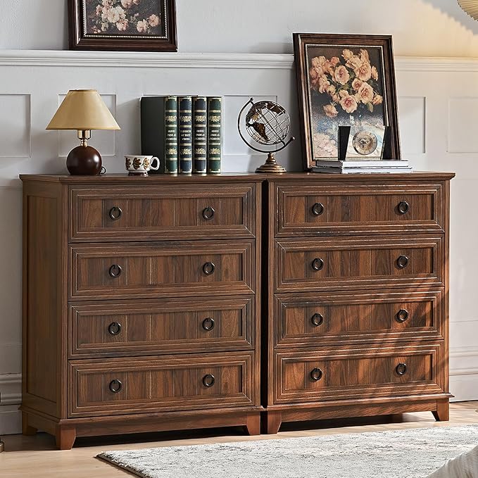 Farmhouse 4 Drawer Dresser for Bedroom, 35" Tall Small Dressers & Chest of Drawers, Rustic Wood Dresser with Metal Handle, Storage Organizer Closet for Living Room, Hallway, Entryway