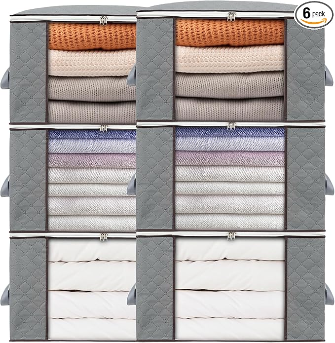 combocube 6 Pack Closet Organizers and Storage Containers, Clothes Storage Bins, Storage Bags with Large Clear Window & Handles for Comforter, Pillow, Quilt, Bedding, Clothes