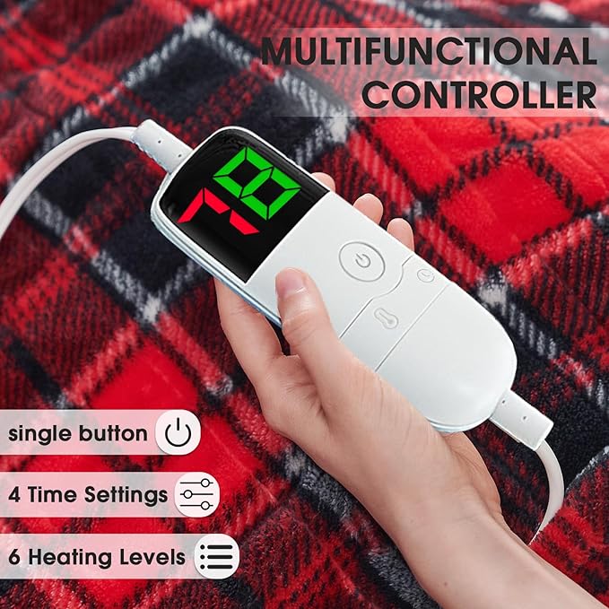 OCTROT Heated Blanket Electric Throw 50X60, Christmas Heating Throw Gift with 10 Heating Levels & 8 Hours Auto Off, Red Plaid Checkered Sherpa Blanket Warmer for Adults, Couch Bed Office Use