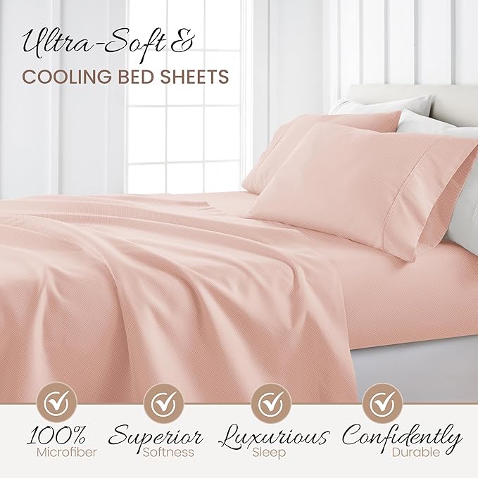 Linen Market Patterned Microfiber Full Sheet Set 4 Piece – Oeko-TEX Certified Ultra Soft & Wrinkle-Free - 16" Deep Pocket Sheets - Easy Care Full Size - My Heart Pink