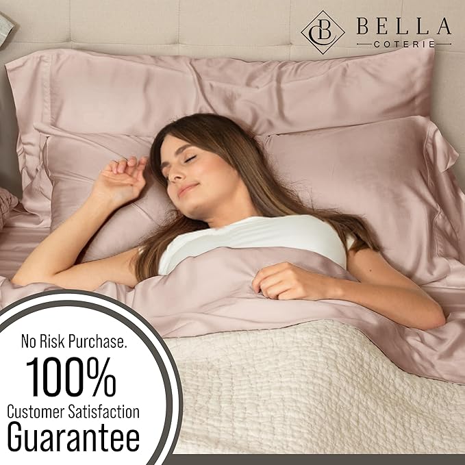 Bella Coterie Luxury Bamboo Viscose King Size Sheet Set | 100% Organically Grown | Ultra Soft | Cooling for Hot Sleepers | 18" Deep Pocket [Dusty Rose]