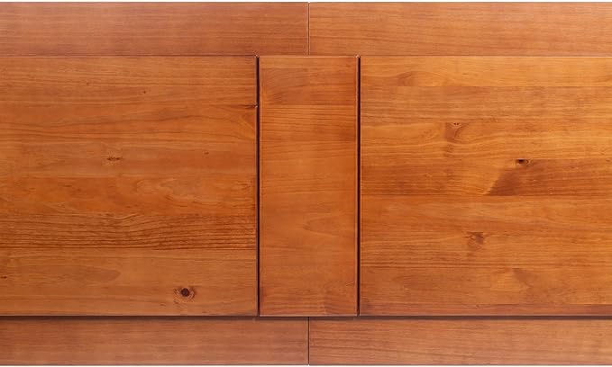 memomad Bali Slim Set: Storage Platform Bed with Drawers + Flat Panel Headboard (Queen Size, Caramel Brown Wood)