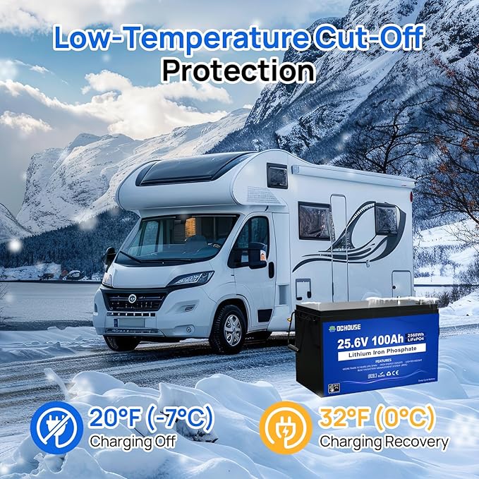 DC HOUSE 24V 100Ah LiFePO4 Lithium Battey, Low Temp Cut-Off BMS, Up to 15000 Cycles, Perfect for Trolling Motors, Marine, Boat, RV, Camper, Home Energy Storage