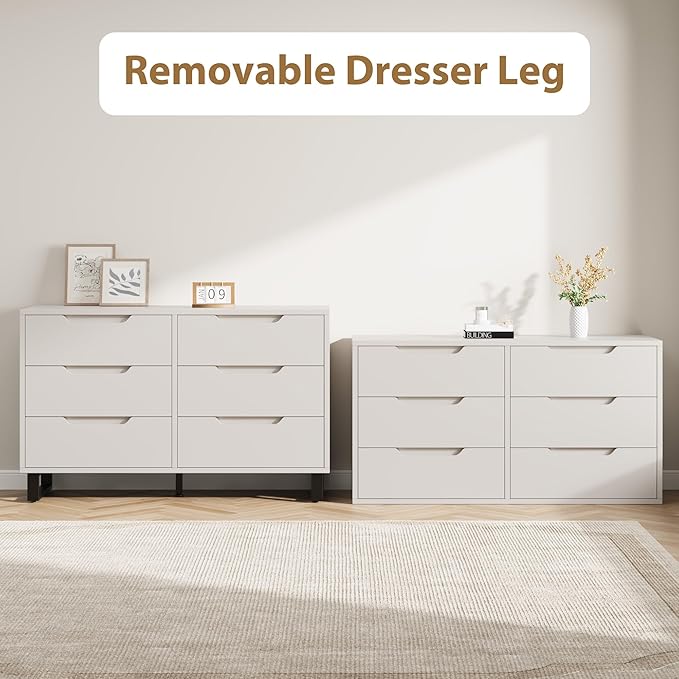 GarveeHome 6 Dresser for Bedroom, 47.2 in Wide Dresser, Freestanding Vertical Drawer Cabinet with Storage, Wooden Closet Storage Chest for Living Room, Hallway, Entryway, White