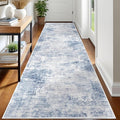 IOHOUZE Abstract Runner Rug 3x12 Ft Washable Runners for Hallways, Non Slip Kitchen Runner Printed Faux Wool Entryway Runner Indoor, Modern Abstract Floor Carpet for Hall Kitchen, Light Blue White