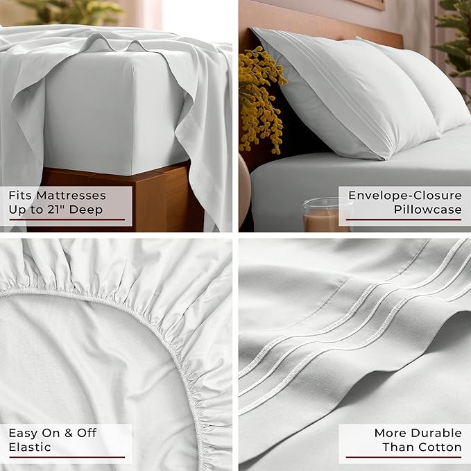 Mellanni California King Sheet Set - 6-Piece Iconic Collection Bedding, (Including 4 Pillowcases), 21-Inch Extra Deep Pocket, Easy Care, Ultra Soft, Cooling Sheets, Brushed Microfiber - Ivory