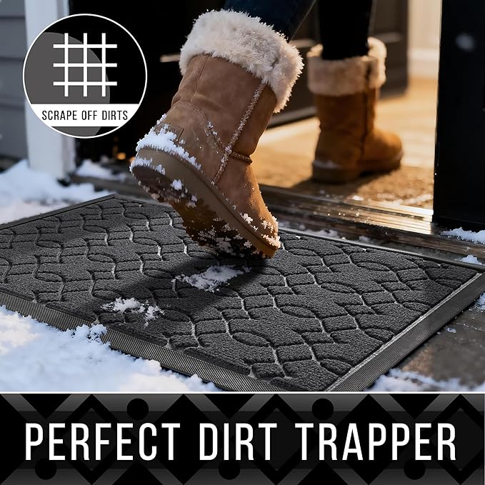 Yimobra Large Door Mat 47x32, All-Season Waterproof Doormat Outdoor Entrance, Heavy Duty Non-Slip Outside Door Mat for Garage Patio Proch Entryway Indoor, Easy Clean, Black Gray