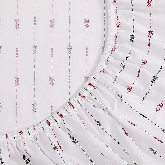 Tommy Bahama - King Size Sheet Set, Crisp & Cool Cotton Percale Bedding with a Smooth Lightweight Feel, 4 Piece Holiday Bed Sheets with Matching Pillowcases (Pineapple Pinstripe Red)