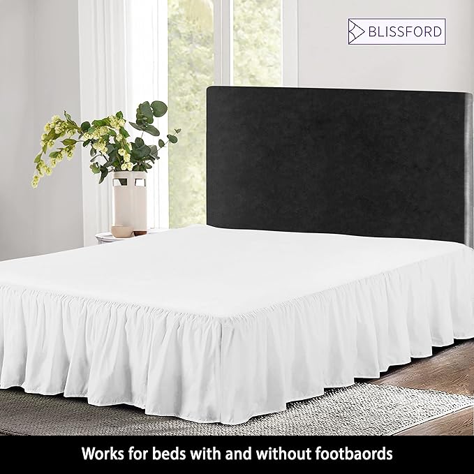 BLISSFORD White Bed Skirt Full Size 18 inch Drop - with Split Corners - Cotton Blend Ruffle Bed Skirt, Dust Ruffle with Platform, White Full Size Bedskirt, Machine Washable