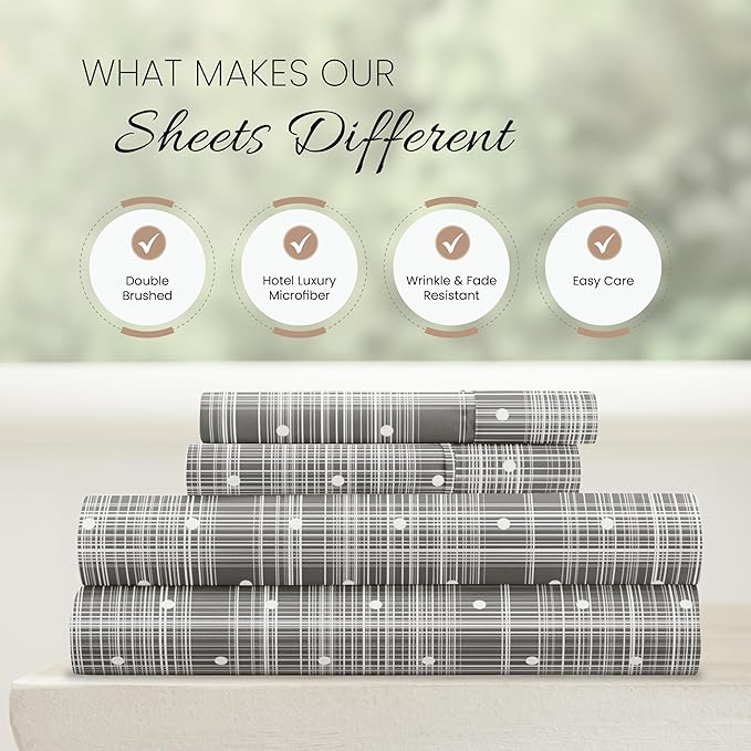 Linen Market Double-Brushed Patterned Microfiber Queen Sheet Set 4 Piece – Oeko-TEX Certified Ultra Soft & Wrinkle-Free - 16" Deep Pocket Sheets - Easy Care Queen Size - Polka Dot Gray