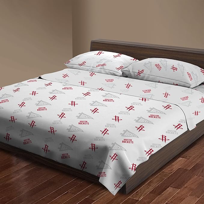 Northwest Officially Licensed Houston Rockets NBA Full Size Sheet Set – Soft Team Logo Bedding for Dorms, Bedrooms, Fan Caves & Game Day Style