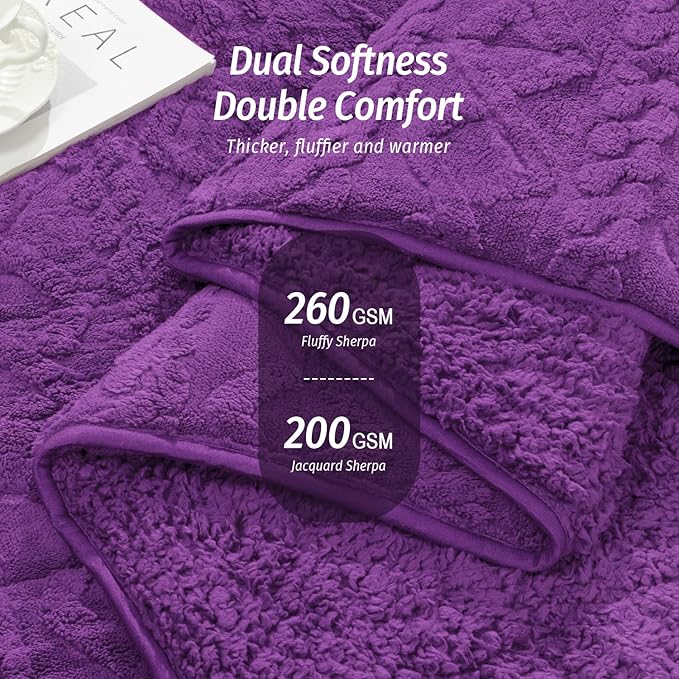 Wemore Weighted Blanket for Adults Twin Size 15 lbs, Dual Sided Soft Fuzzy Jacquard Sherpa Weighted Blankets Throw, Cozy Fluffy Knitted Heavy Blanket for Couch Bed, Dark Purple, 48 x 72 inches