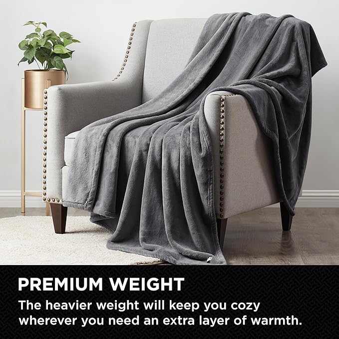 Brookstone Nap Plush Throw Blanket for Couch | Warm & Super Soft Blanket with Unmatched Heavy, Dense, and Ultra-Comfy Throw | Luxurious Drape, Cozying Up on a Sofa, Chair | Silver