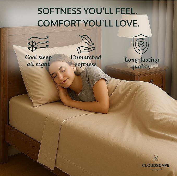 Egyptian Cotton Twin XL Size Sheets Set, 4 Linen