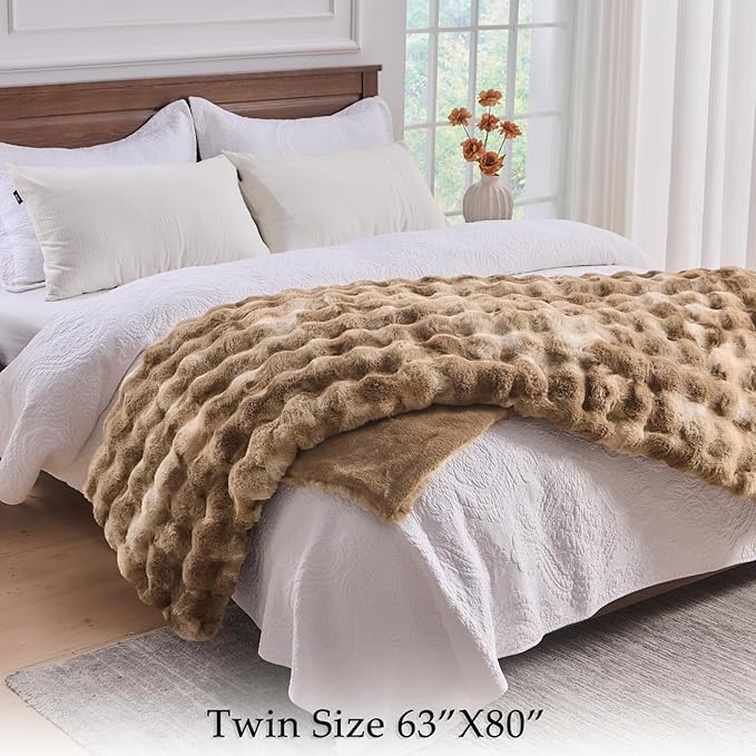 BENVWE Fluffy Faux Fur Throw Blanket for Couch - Soft, Plush, Thick, Cozy, Fuzzy Luxury Minky Bubble Blanket for Home Living Room Decor, Gifts for Women, Tie-dye Brown, 63" x 80", 1100GSM