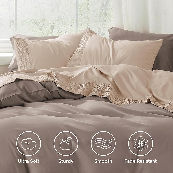 Bedsure Queen Sheet Set - 4 Pieces Soft Queen Size Sheets - Breathable & Cooling - Hotel Luxury - Easy Care Polyester Microfiber Bedding for Women, Men, Beige