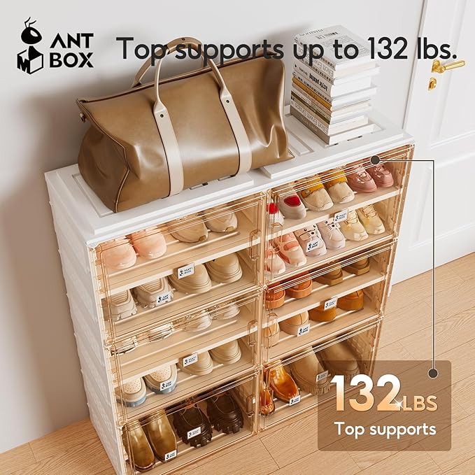 ANTBOX Foldable Shoe Rack Cabinet with Clear Doors, Extra Large Shoe Organizer for Entryway & Closet, Portable Dust-Free Storage Shelf Holds 32 Pairs (X-Large 32 Pairs)