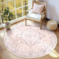 Area Rugs 4ft Washable Non-Slip, Floral Vintage Distress Print Pattern Medallion Carpet for Living Room Bedroom Dining Room, Pink Greypink Cute