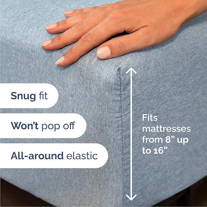 Queen 6 Piece Sheet Set - Cooling & Breathable - Hotel Luxury Bedding, Includes Fitted Sheet for Women, Men, Kids & Teens - 1 Flat, 1 Fitted Sheet, 4 Pillowcases w/Deep Pockets - Heathered Blue