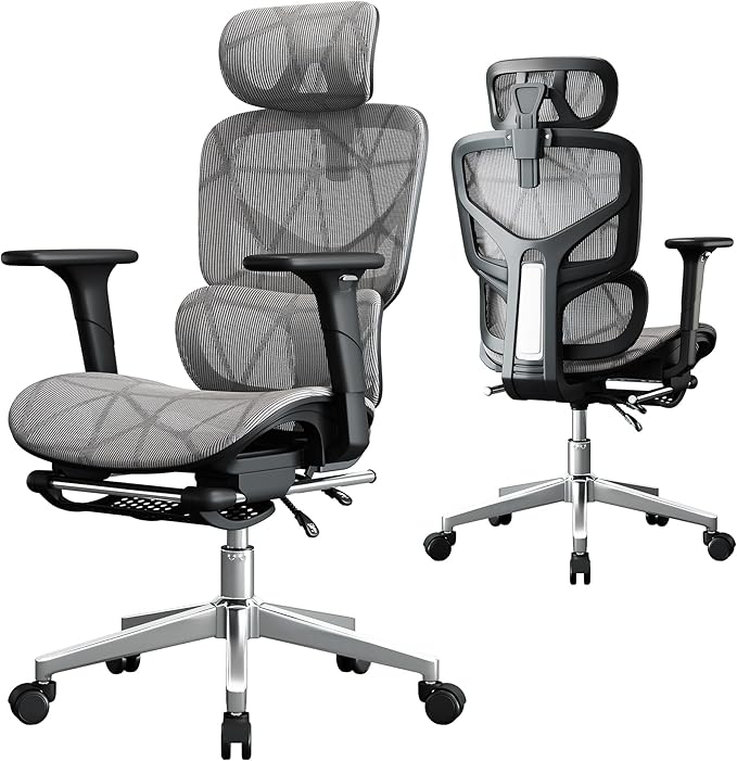 Office Chair with 3D Adjustable Lumbar Support,Ergonomic Computer Chair,Adjustable Headrest and Armrests, 400lbs Capacity,Tilt-Swivel,Premium Mesh Desk Chair for Office,Home & Gaming (Grey)