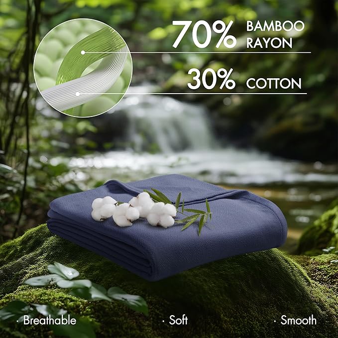 Madison Park King Size Blanket, 70% Rayon Bamboo-Based, 30% Cotton, Breathable for Hot Sleepers Menopause, Ultra Soft and Snag-Resistant, Summer Blanket for Bed or Couch, King 108"x90", Navy
