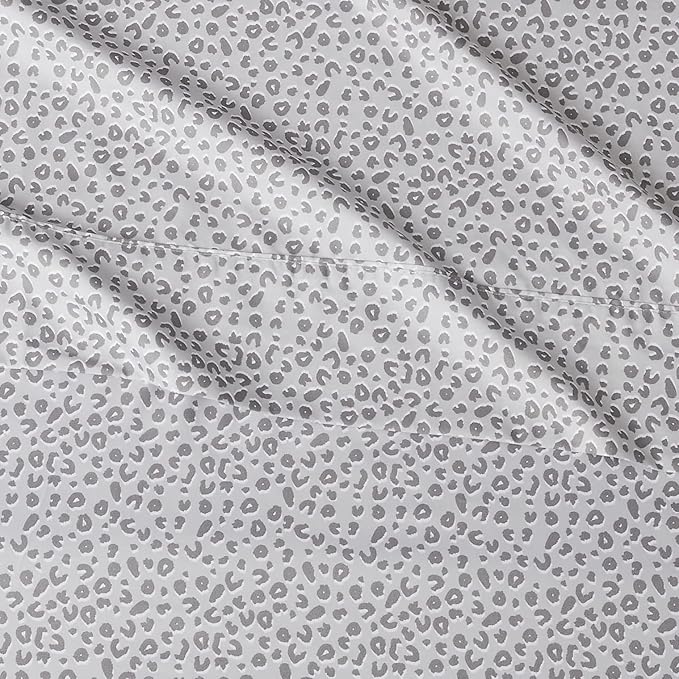 Amazon Basics Lightweight Super Soft Easy Care Microfiber 4 Piece Bed Sheet Set With 14-inch Deep Pockets - Full, Gray Cheetah,Printed