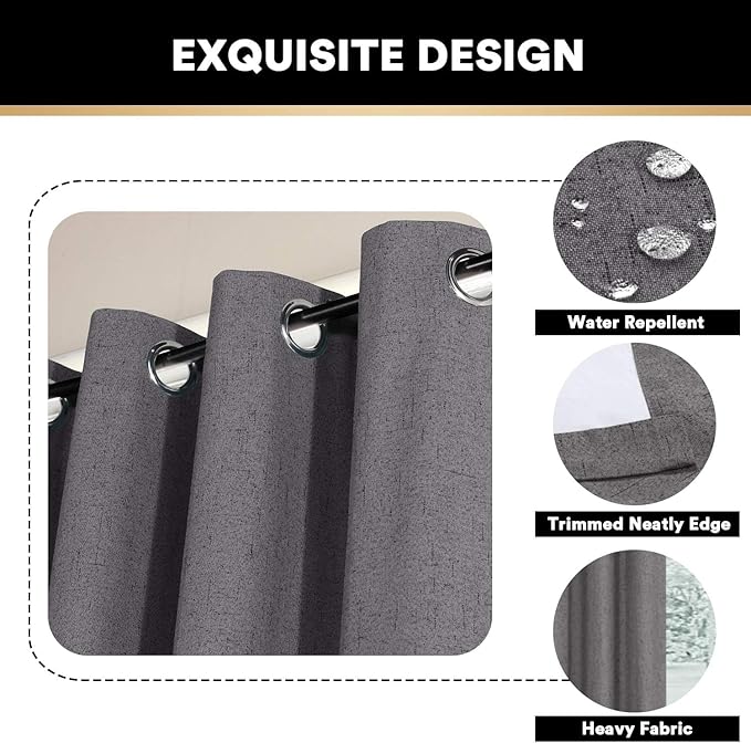 PrinceDeco 100% Blackout Curtains for Bedroom Extra Wide Thermal Sliding Glass Door Curtain Linen Blackout Patio Door Window Treatment for Sliding Glass Door,100 X 108 Curtains,Grey