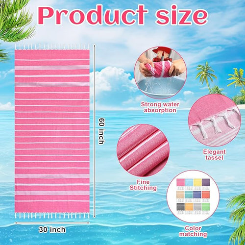 12 Pcs Turkish Beach Towel 30 x 60 Inch Extra Large Lightweight Travel Towel Cotton Turkish Bath Towels Oversized Quick Dry Beach Towels Absorbent Towels Swim Towel (Multicolor)