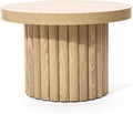 LuxenHome End Table, 23.6" Wide Brown Wood Fluted Round Coffee Table Modern Side Table for Living Room Round Wood Accent Table Bedroom Small Table