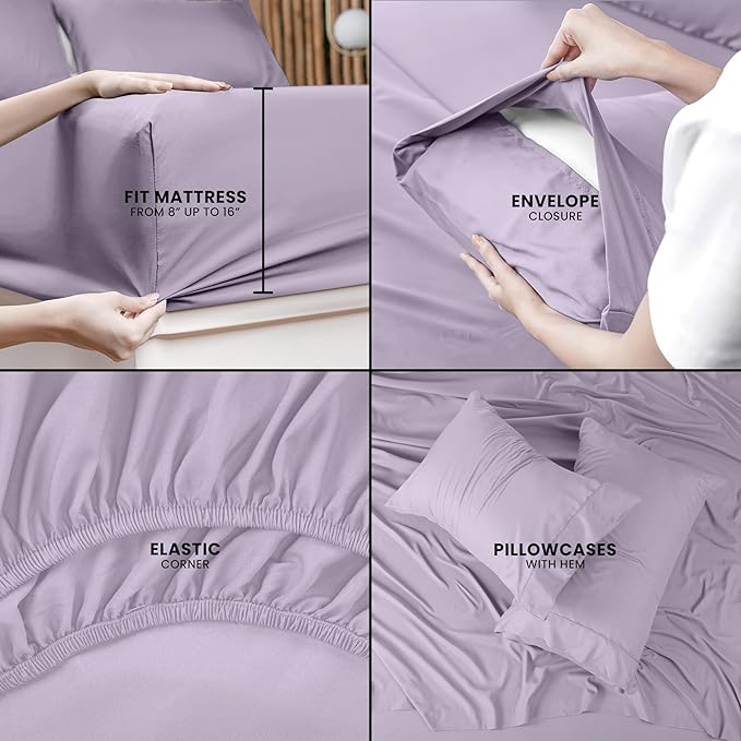 Utopia Bedding King Sheet Set – 4 Piece Bed Sheets for King Size Bed, Soft and Breathable Microfiber, Includes 1 Fitted Sheet, 1 Flat Sheet and 2 Pillowcases (Lavender)