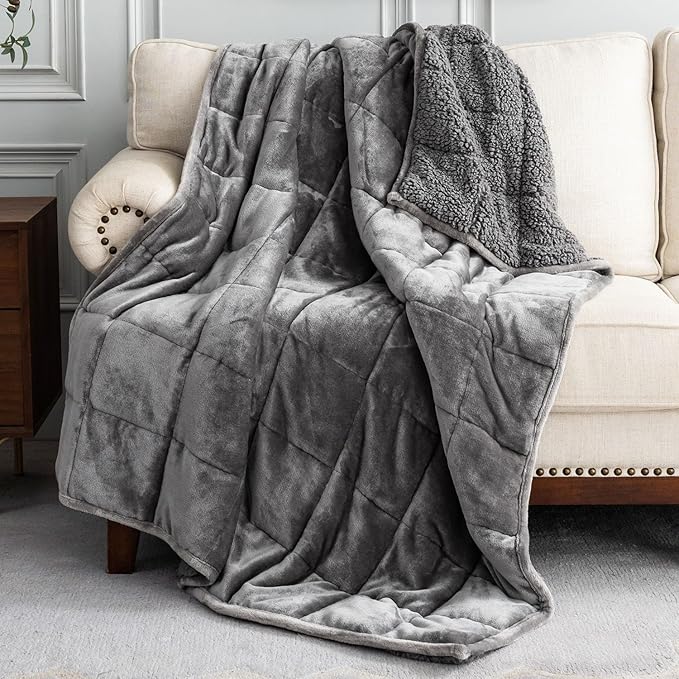 Uttermara Weighted Blanket 25 Pounds King Size 90x90 Inches, Sherpa Weighted Blankets for Adults, Cozy Warm Sherpa & Soft Plush Fleece, Great for Relax and Sleep, Double Use on King Bed, Grey