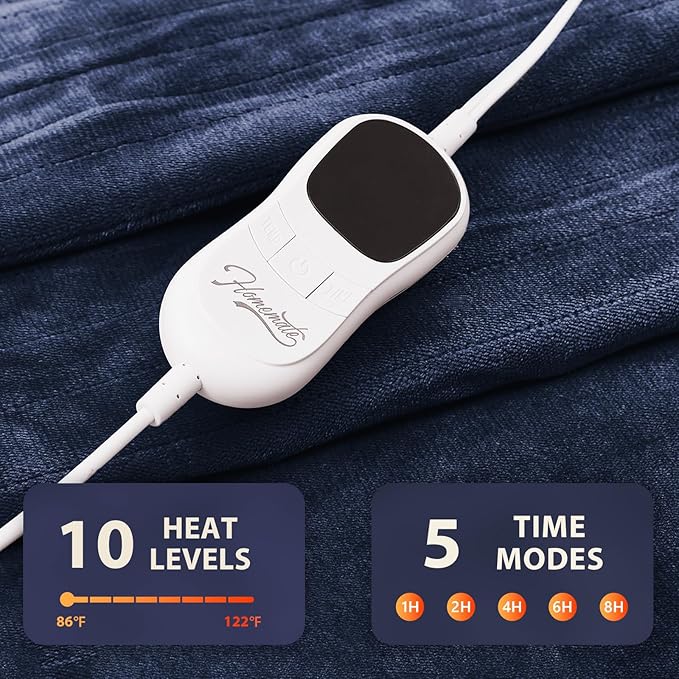 Homemate Electric Heated Blanket Full Size - 72"x84" Heating Blanket Full Size 1/2/4/6/8 Hours Auto-Off 10 Heat Level Over-Heat Protection Flannel Sherpa ETL Certification